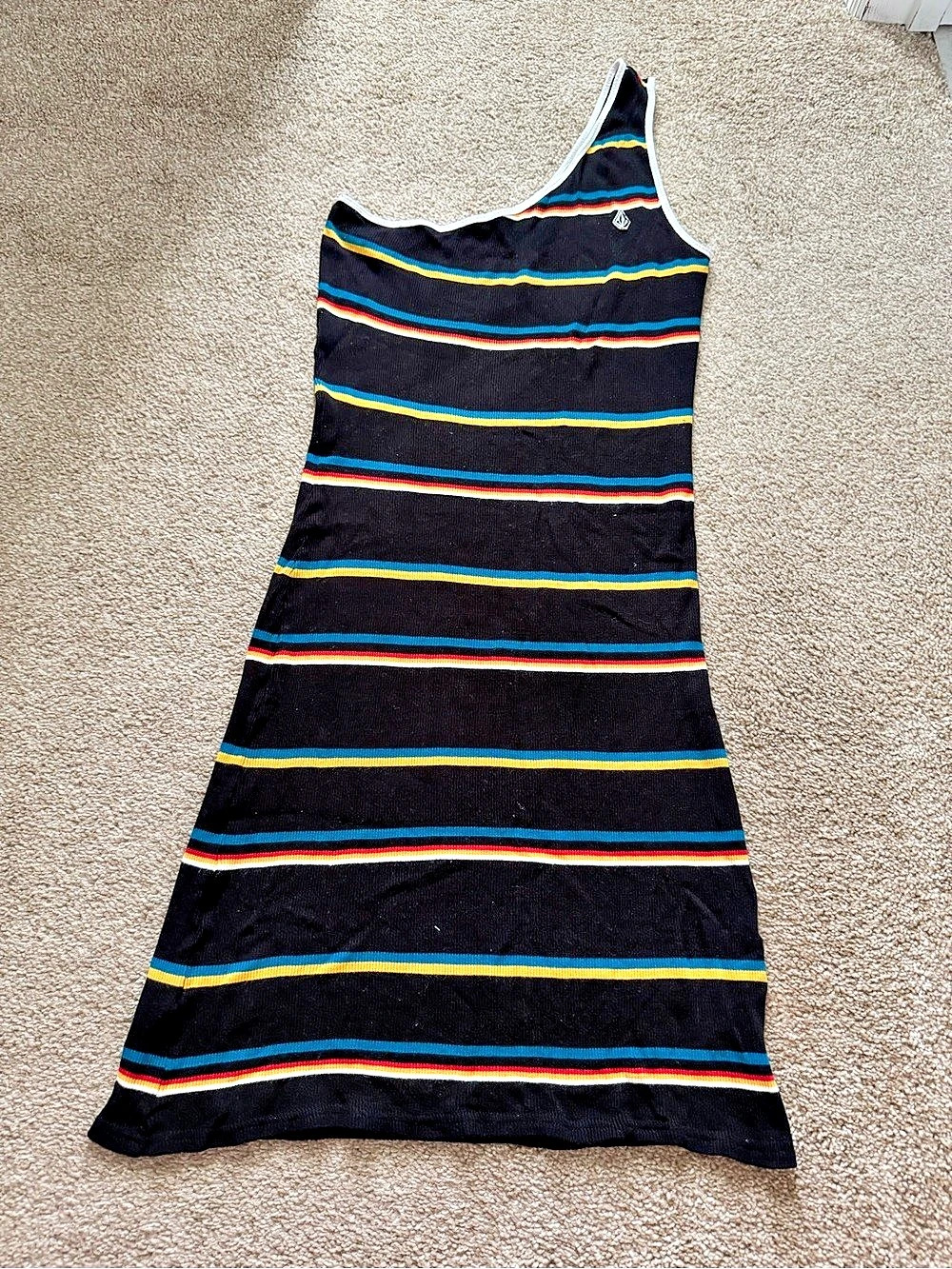 Volcom Striped Mini Dress in Black